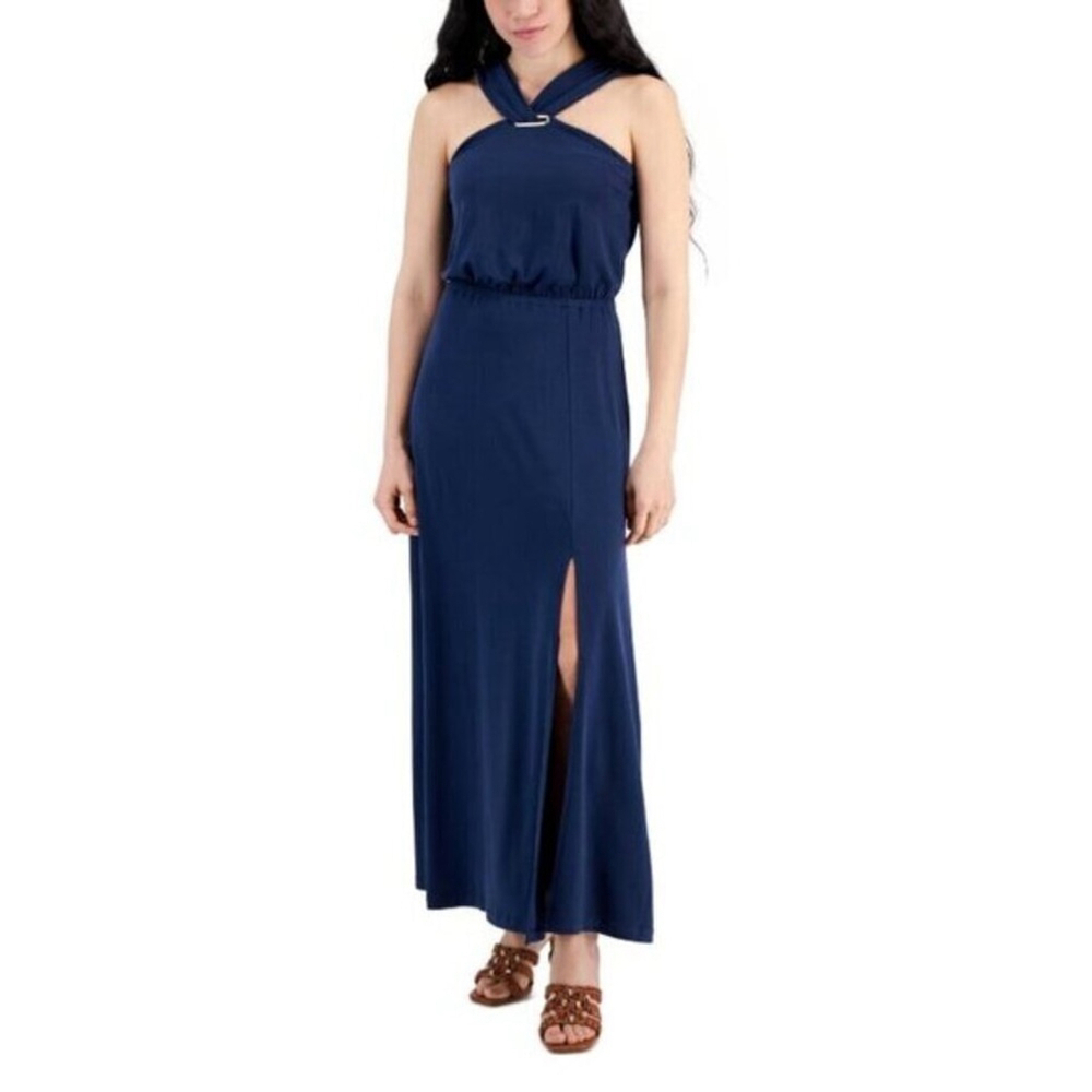 I.N.C. International Concepts Women's Small Petite Navy Halter Maxi Dress NWT